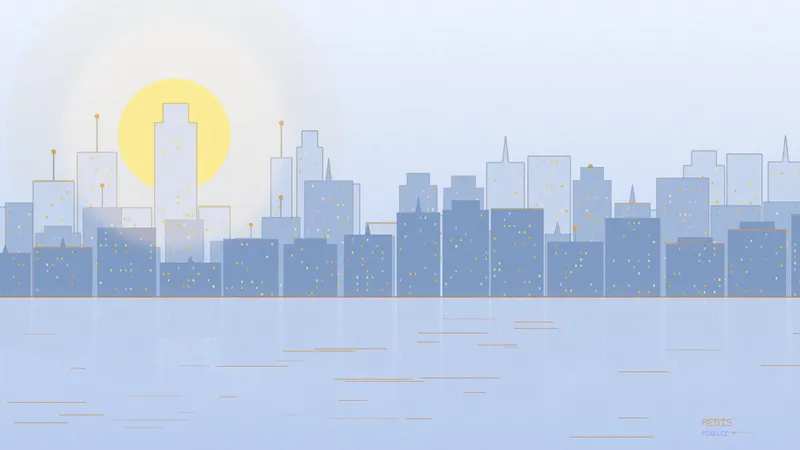 Pastel city at sunrise.