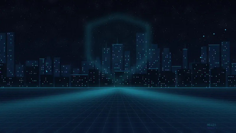 Perspective grid and shield-shaped horizon.