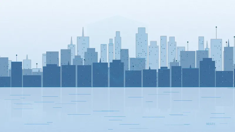 Pale blue pixel city.